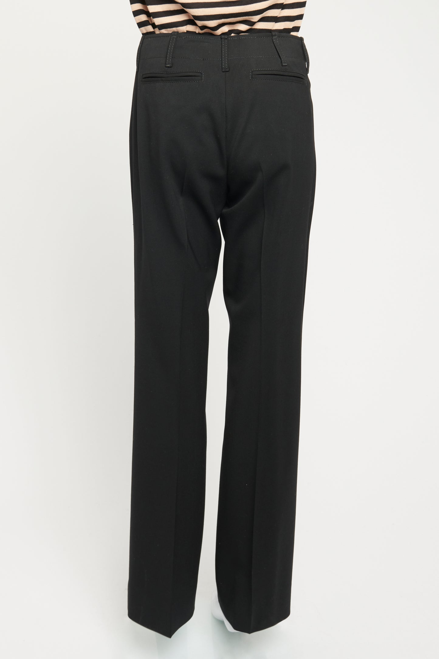 2000's Black Wool Preowned Tailored Straight Leg Trousers