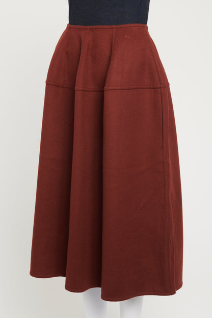 Burgundy Wool and Cashmere Blend Preowned Midi Skirt