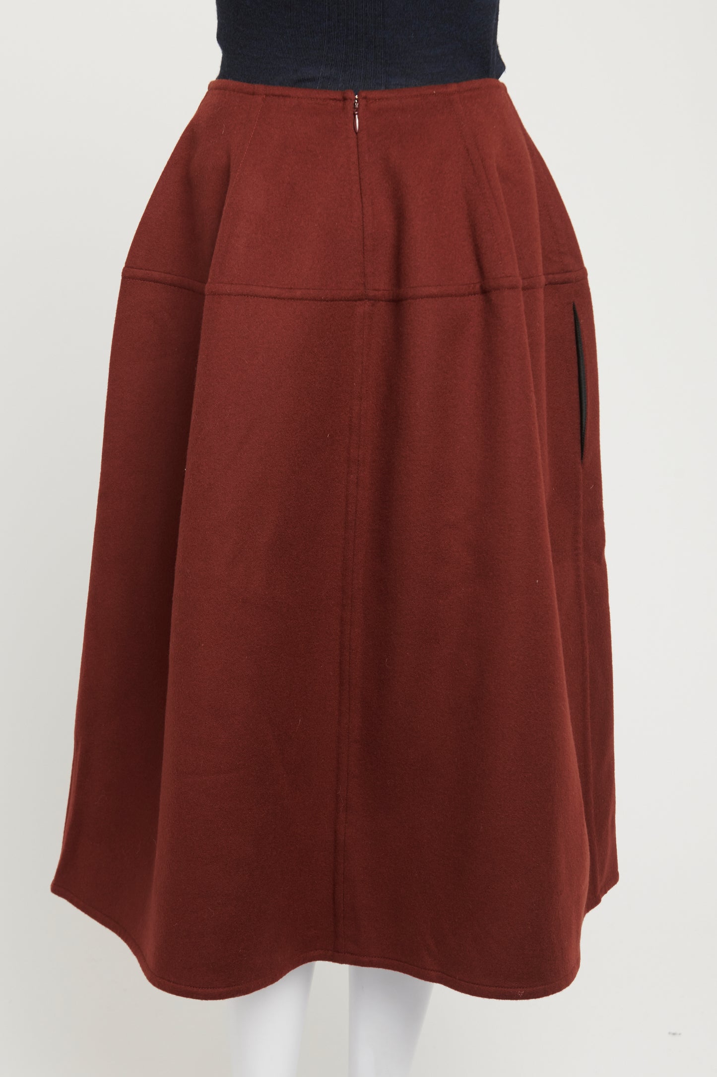 Burgundy Wool and Cashmere Blend Preowned Midi Skirt