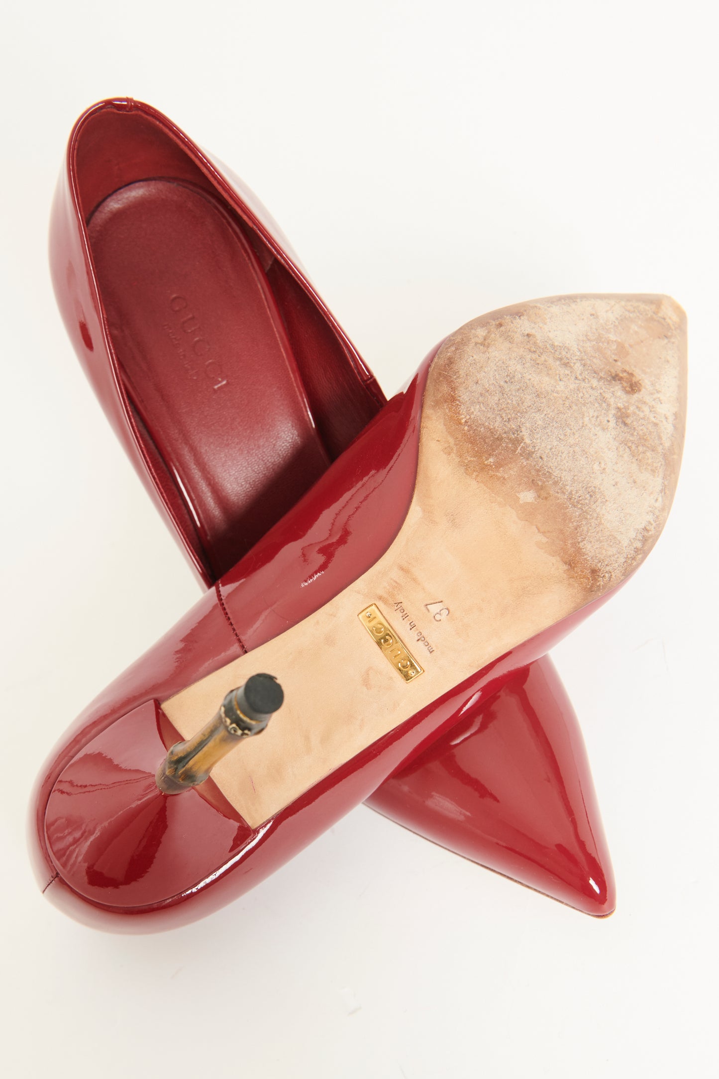Burgundy Patent Leather Preowned Kristen Bamboo Pumps
