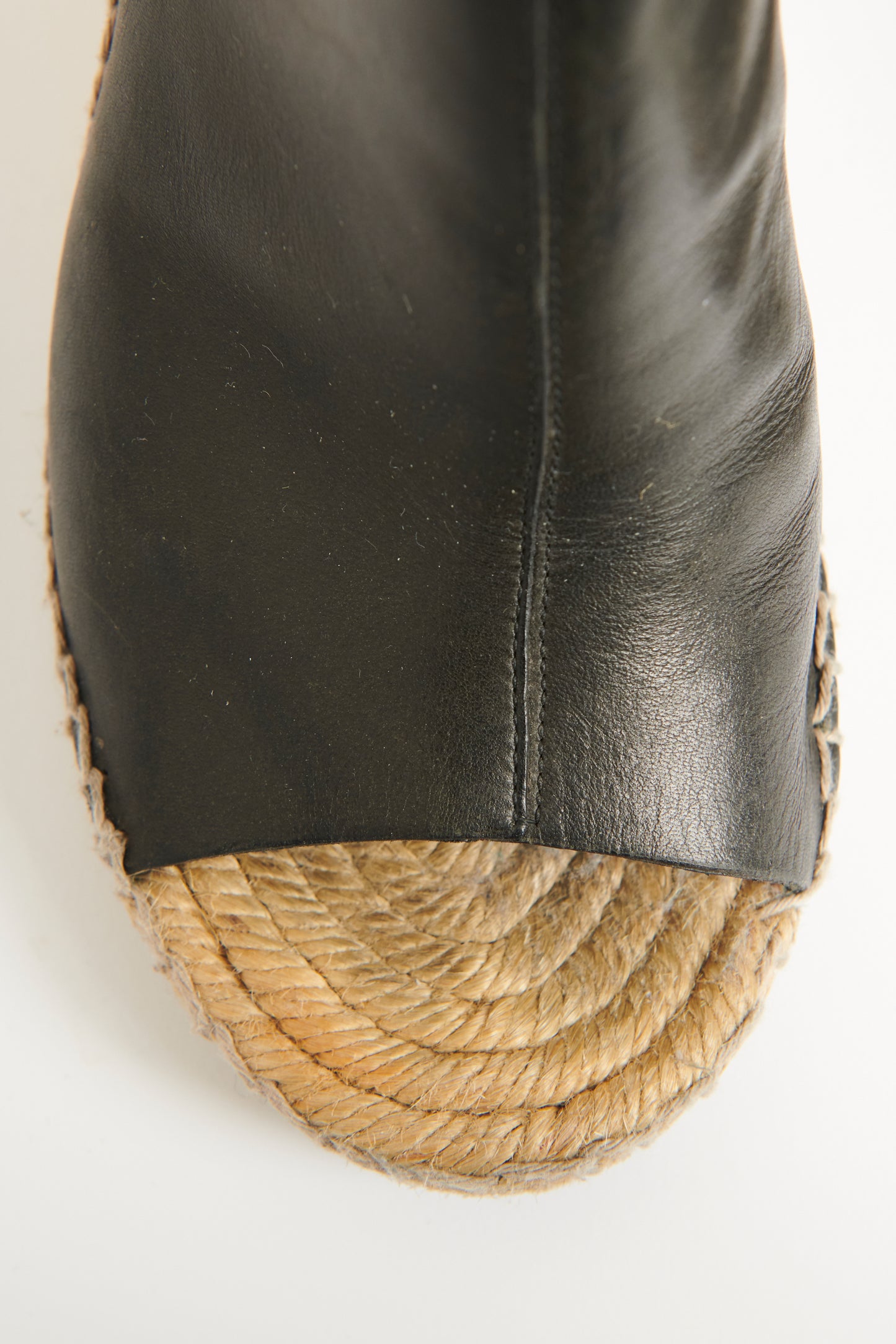 Black Leather Preowned Velcro Espadrille Sandals