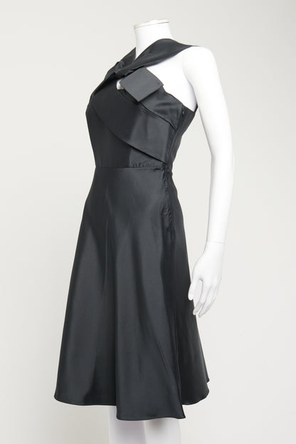 Black Silk Preowned Bow Fit and Flare Knee-Length Dress