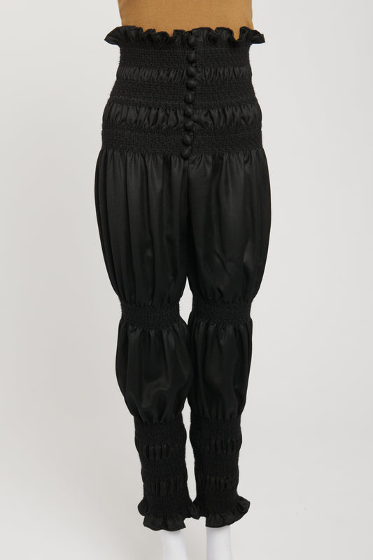 2009 Black Wool Preowned Shirred Trousers