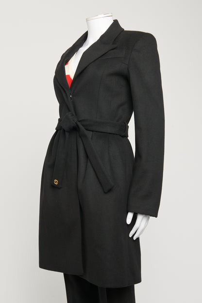 2012 Black Wool Preowned Belted Princess Coat