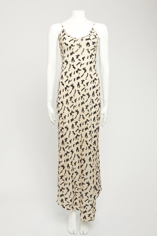 Beige Silk Preowned Dip-Hem Maxi Dress