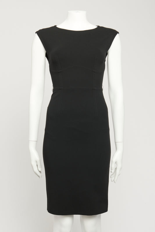 Black Viscose Blend Preowned Fitted Knee-Length Dress