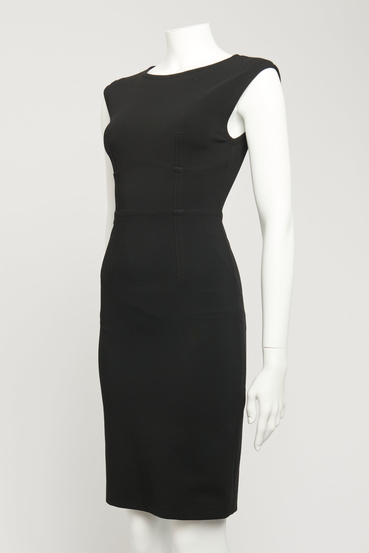 Black Viscose Blend Preowned Fitted Knee-Length Dress