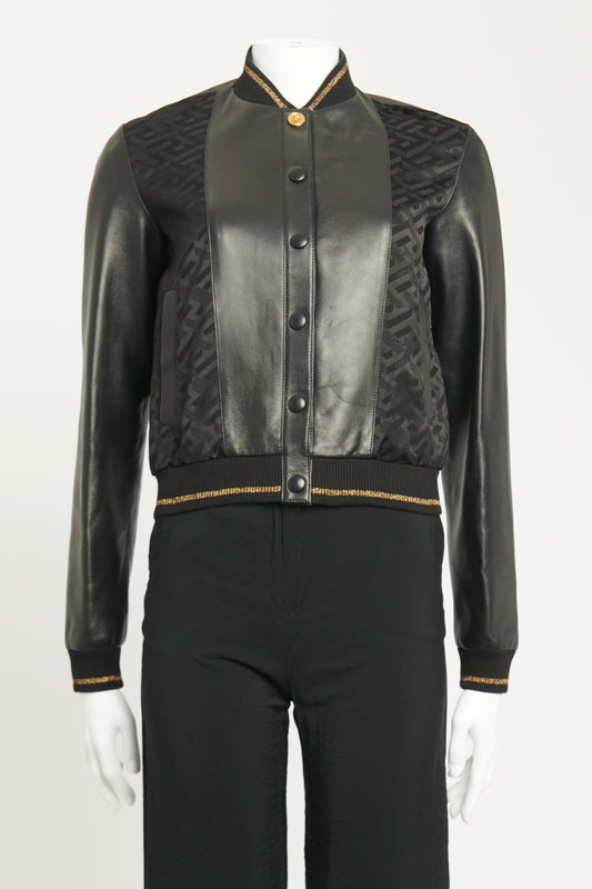 Black Leather Preowned Bomber Varsity Jacket