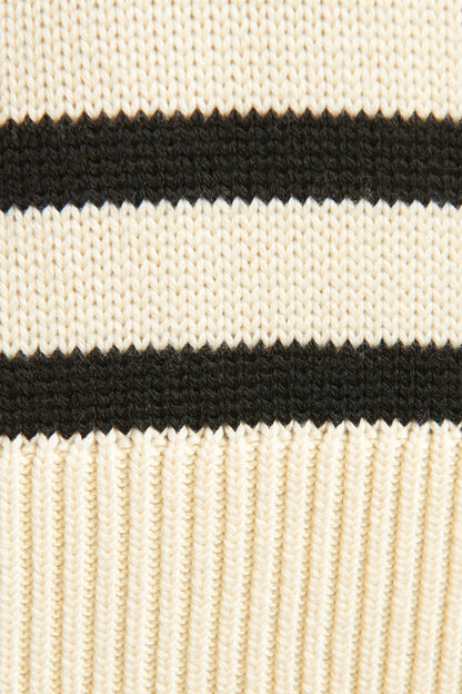 Ecru and Black Wool Stripe Preowned Jumper