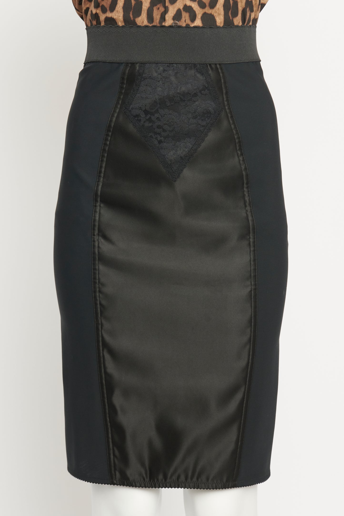 Black Satin Powernet Preowned Pencil Skirt