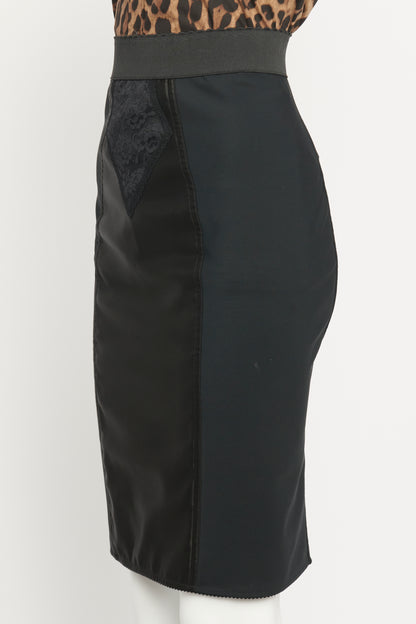 Black Satin Powernet Preowned Pencil Skirt