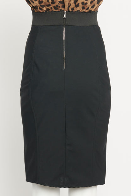 Black Satin Powernet Preowned Pencil Skirt