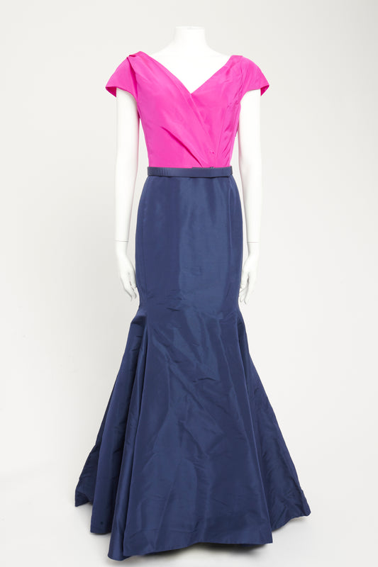 Fuchsia and Navy Silk Preowned Long Dress