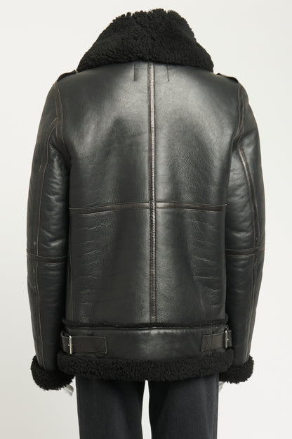 Black Leather Preowned Raf Long Shearling Jacket