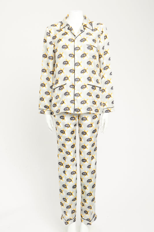 2015 Grey Silk Preowned Printed Pyjama Style Trouser and Shirt Set