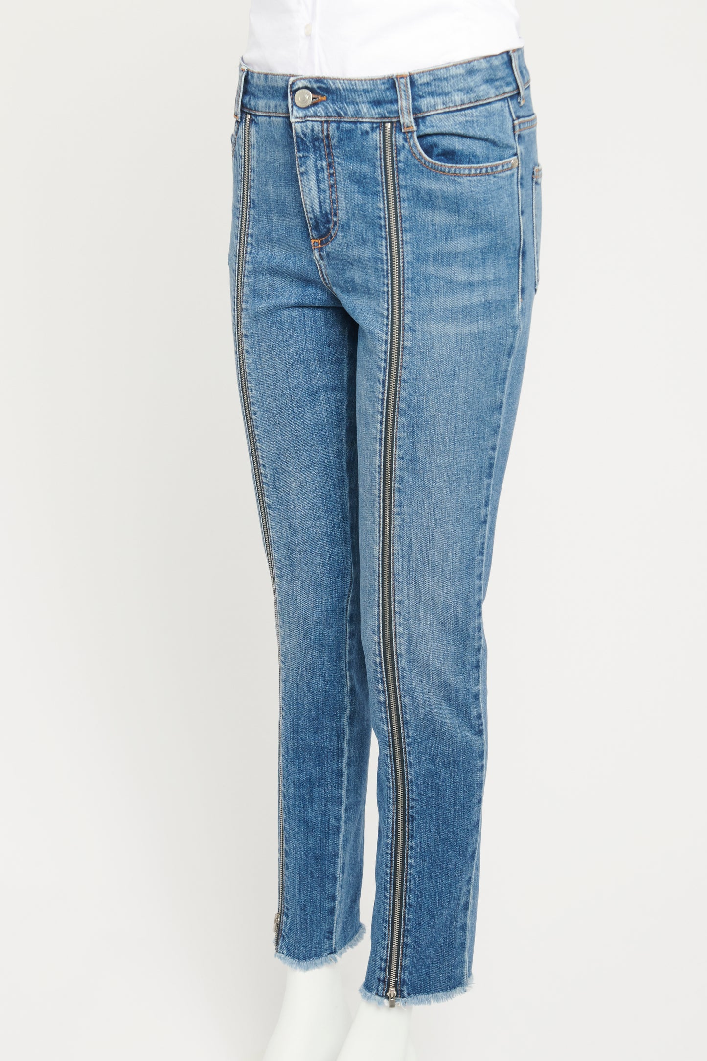 Zip Front Blue Denim Preowned Jeans