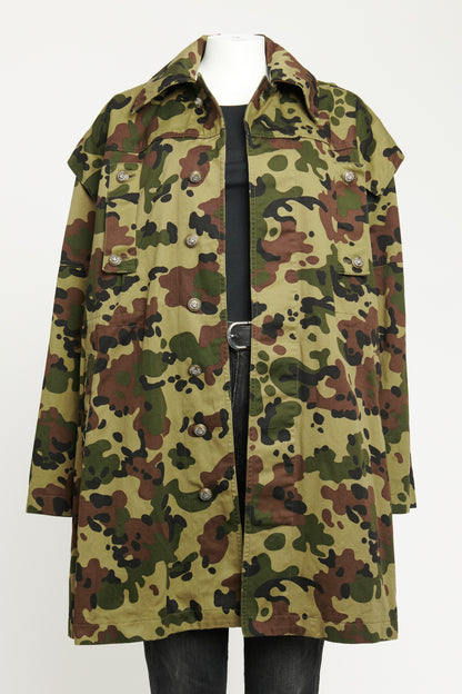 2022 Green Cotton Preowned Oversized Camouflage Military Jacket