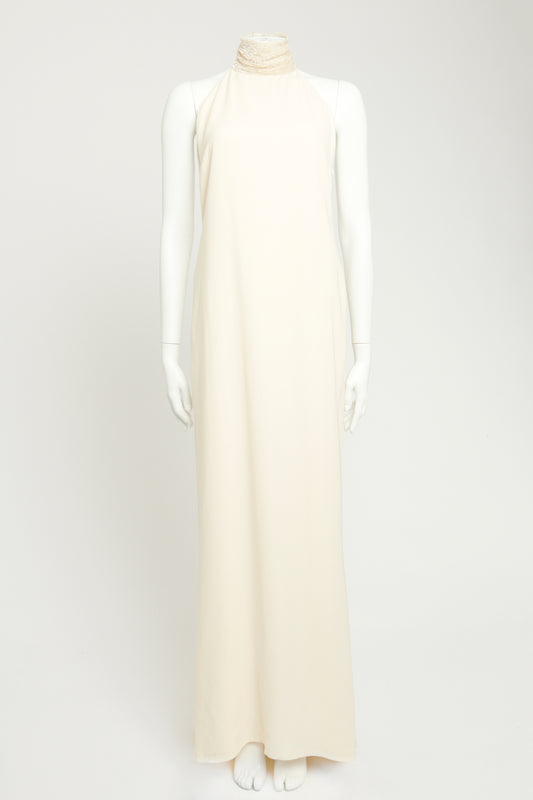 2003 Ivory Silk-Crepe Preowned Collection Choker Maxi Gown