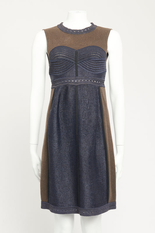 Brown and Navy Sleeveless Preowned Dress