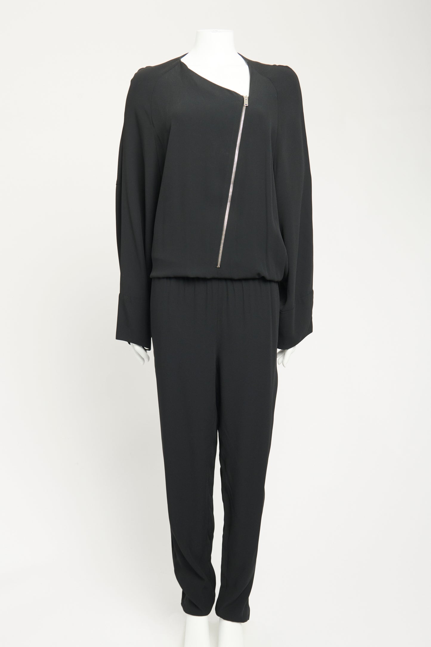 Black Asymmetric Zip Preowned Jumpsuit