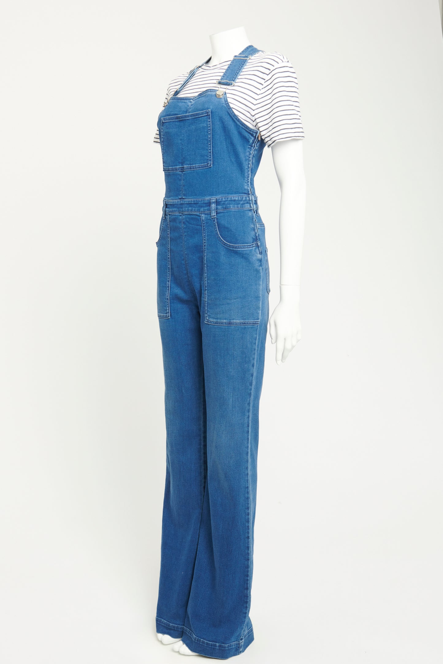 2015 Blue Stretch Denim Preowned Flared Dungarees