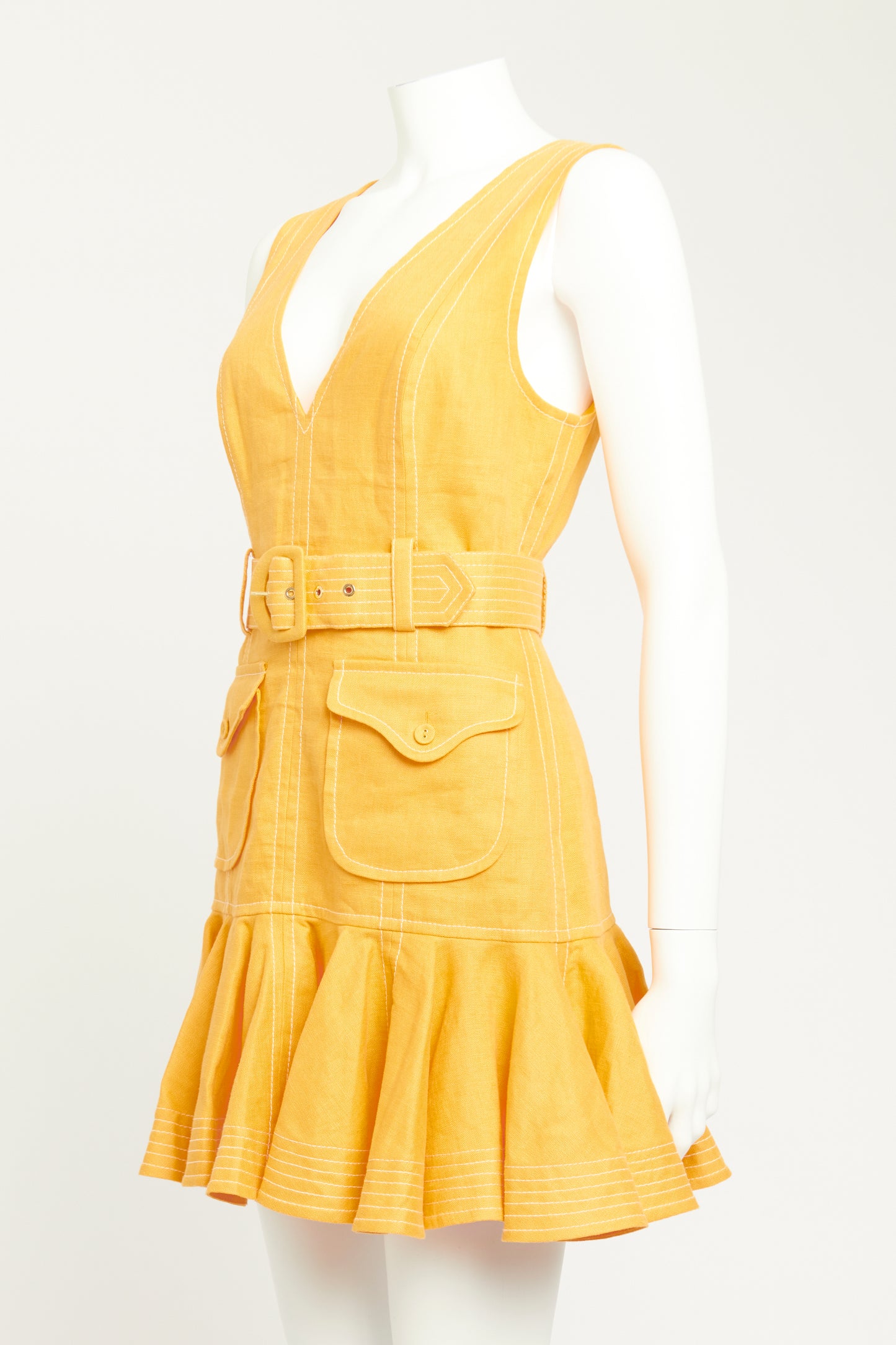 2020 Mango Yellow Linen Preowned Super Eight Mini Dress