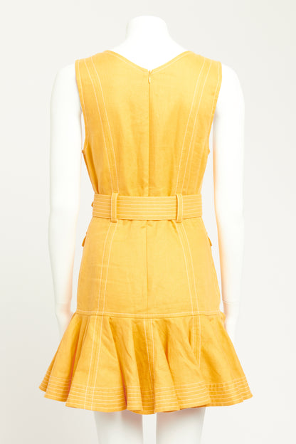 2020 Mango Yellow Linen Preowned Super Eight Mini Dress