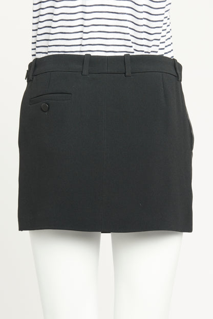 2012 Black Acetate Blend Preowned Leather Tuxedo Stripe Mini Skirt