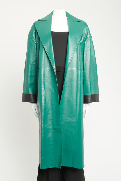 2019 Teal Lambskin Preowned Oversized Trench Coat