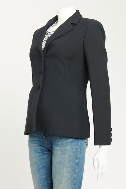 Navy Wool & Silk Preowned Montaigne Bar Jacket