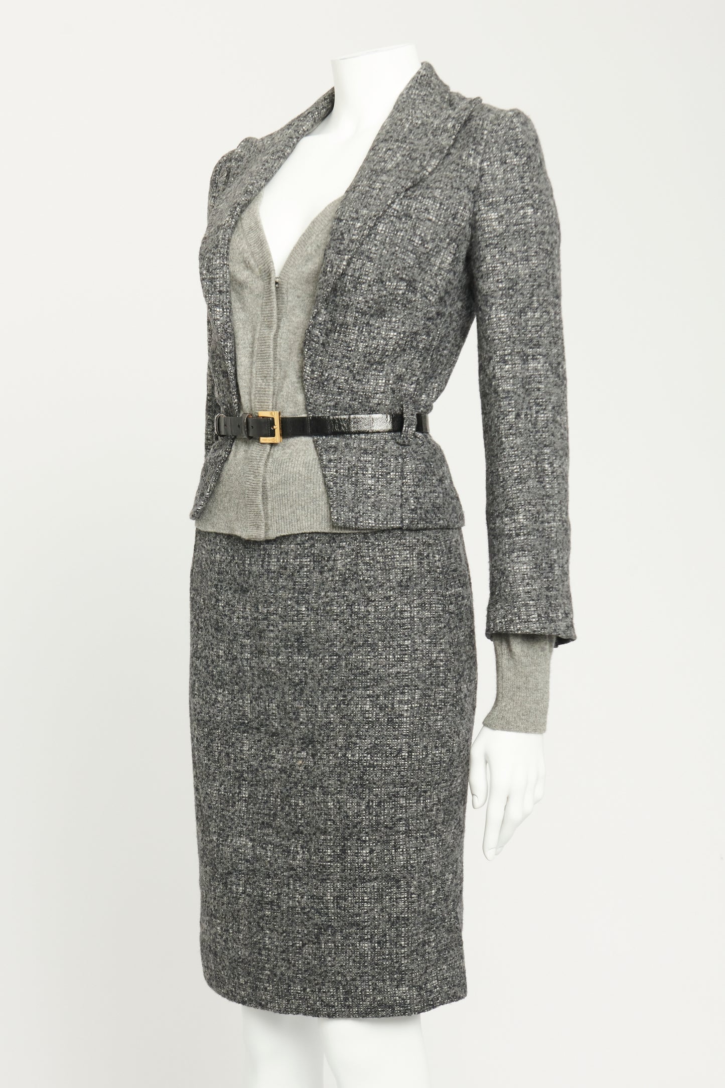 Grey Alpaca & Cashmere Preowned Two Piece Skirt Suit