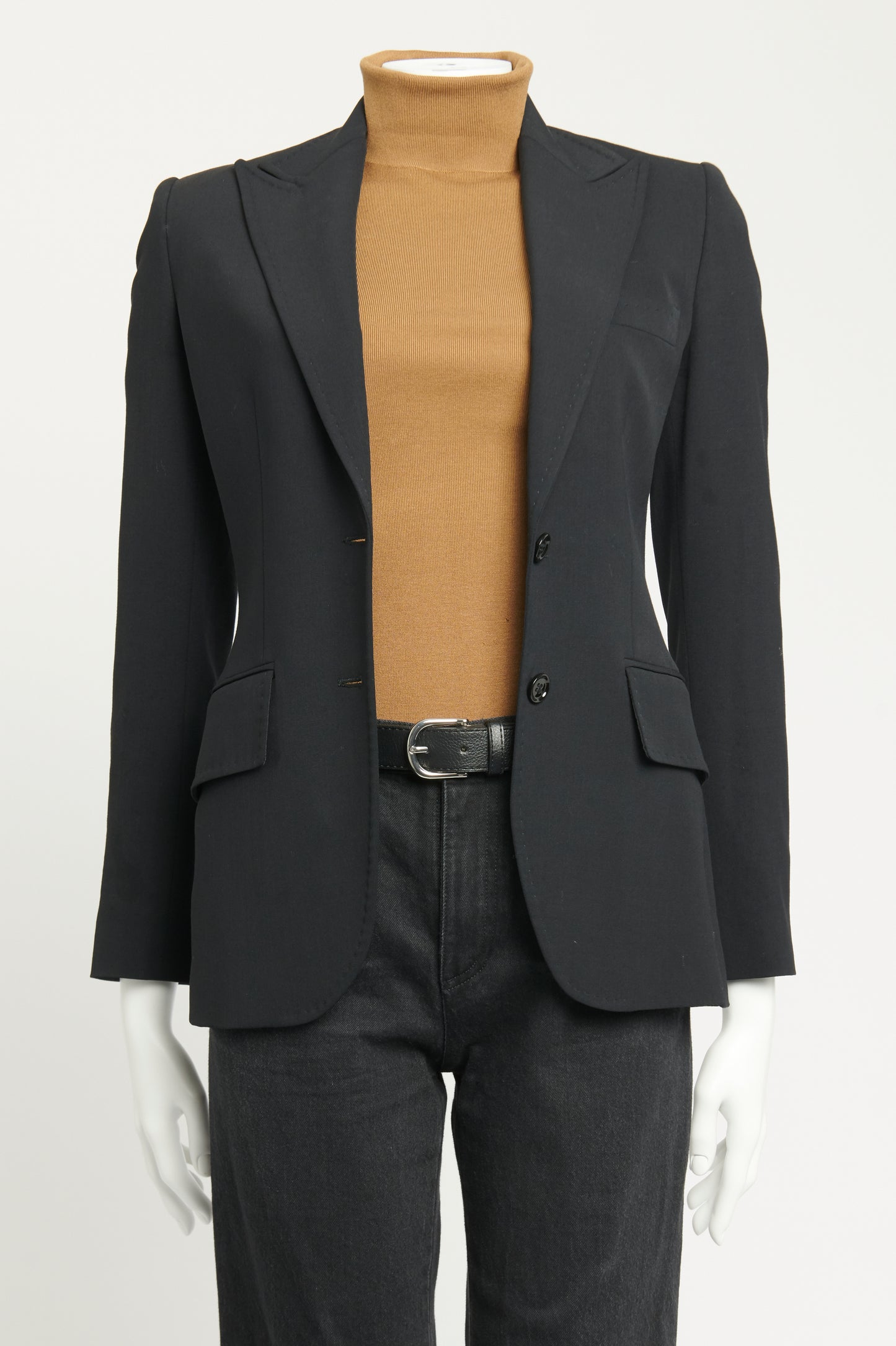 Black Viscose & Wool Blend Preowned Tailored Blazer