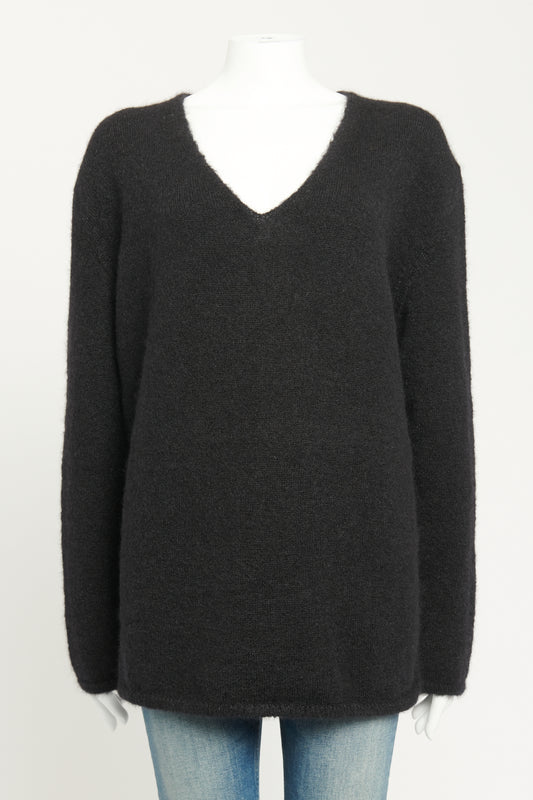 Black Mohair Blend Preowned V-Neck Sweater