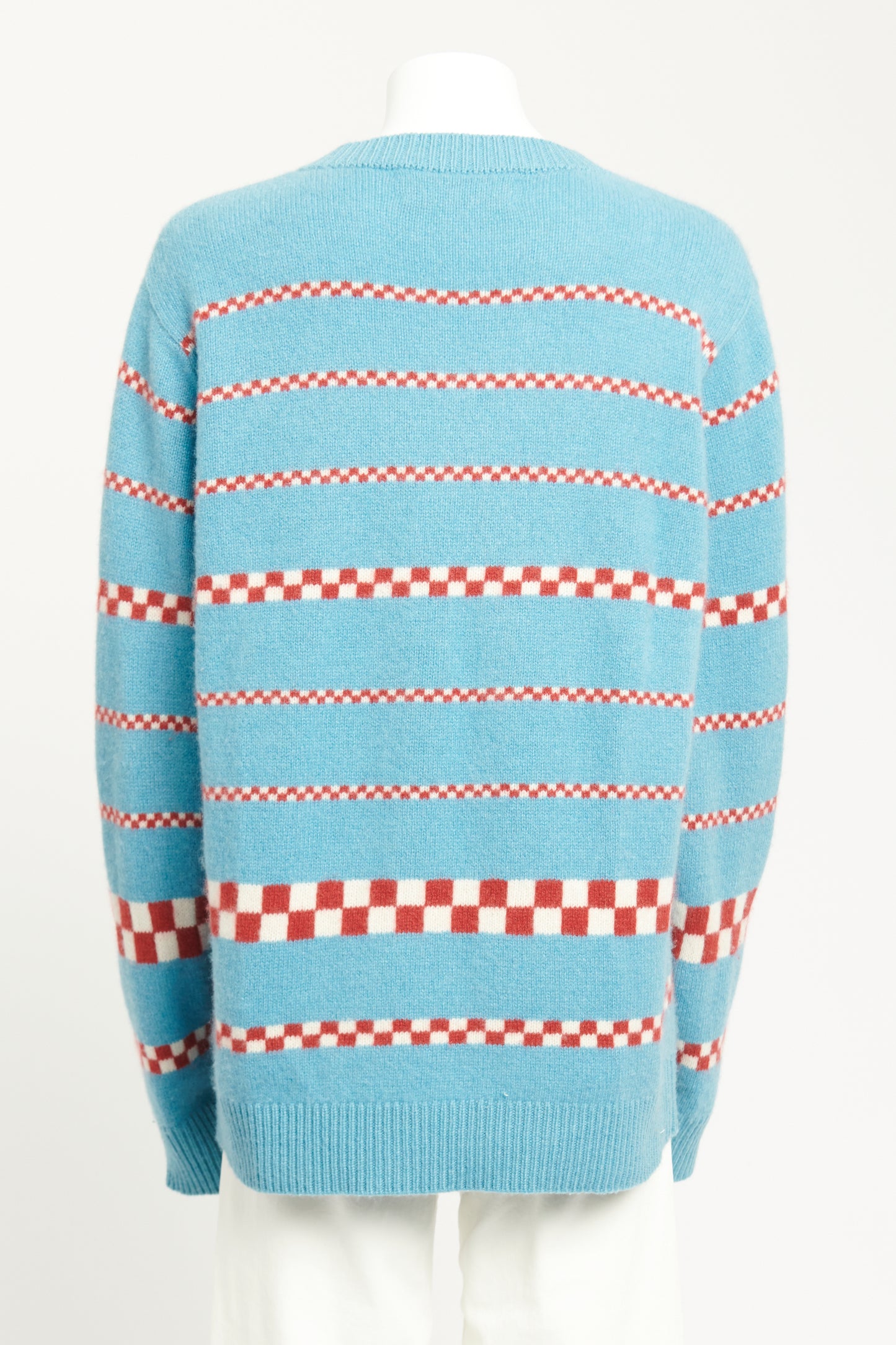 Blue Cashmere Preowned Round Neck Check Jumper