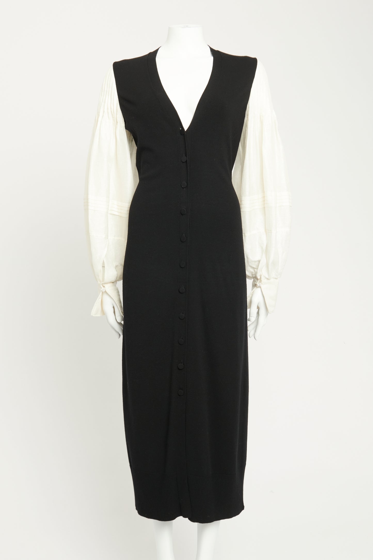 Black & White Linen Preowned Harmonia Pintucked Midi Dress