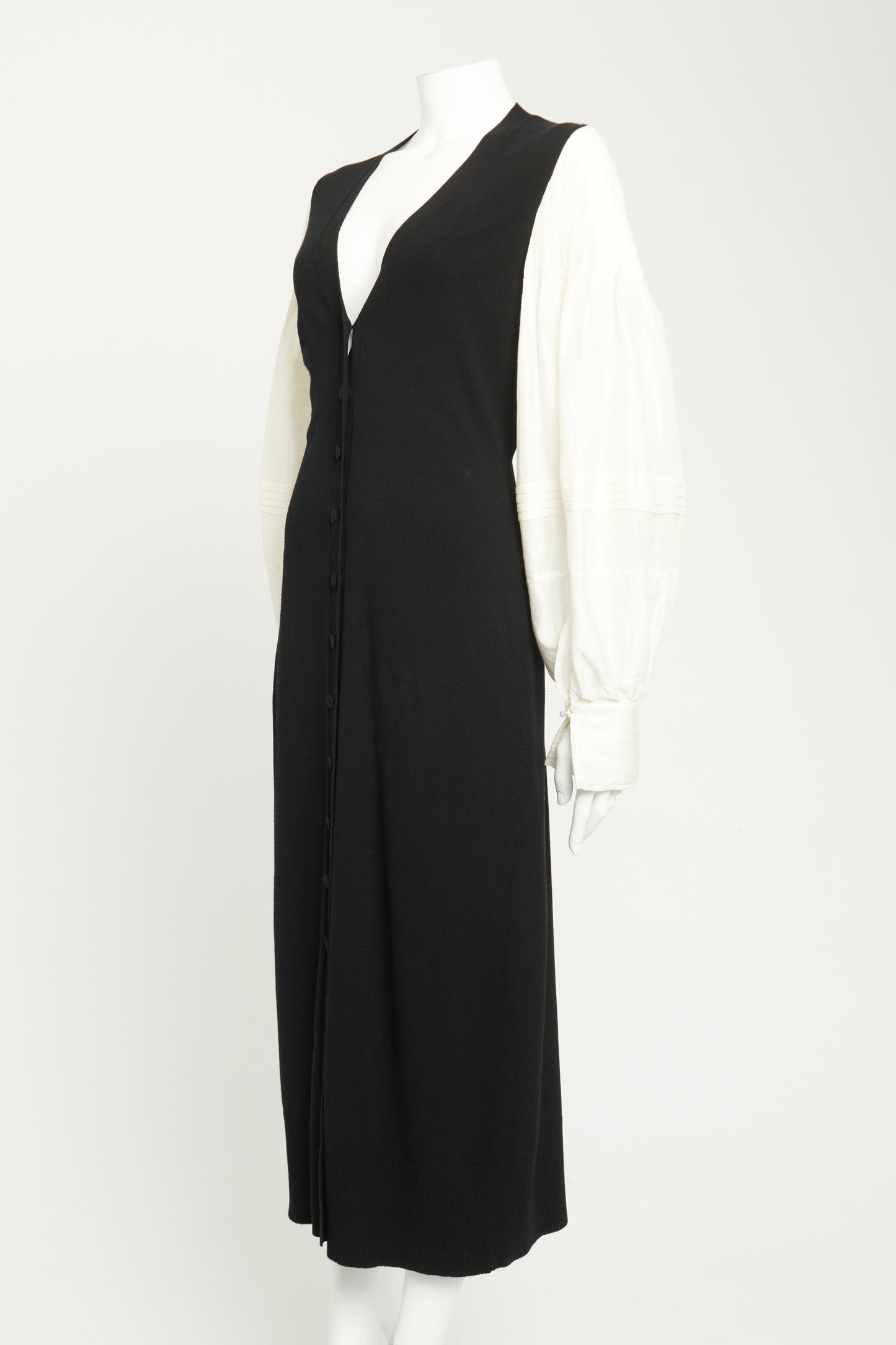 Black & White Linen Preowned Harmonia Pintucked Midi Dress