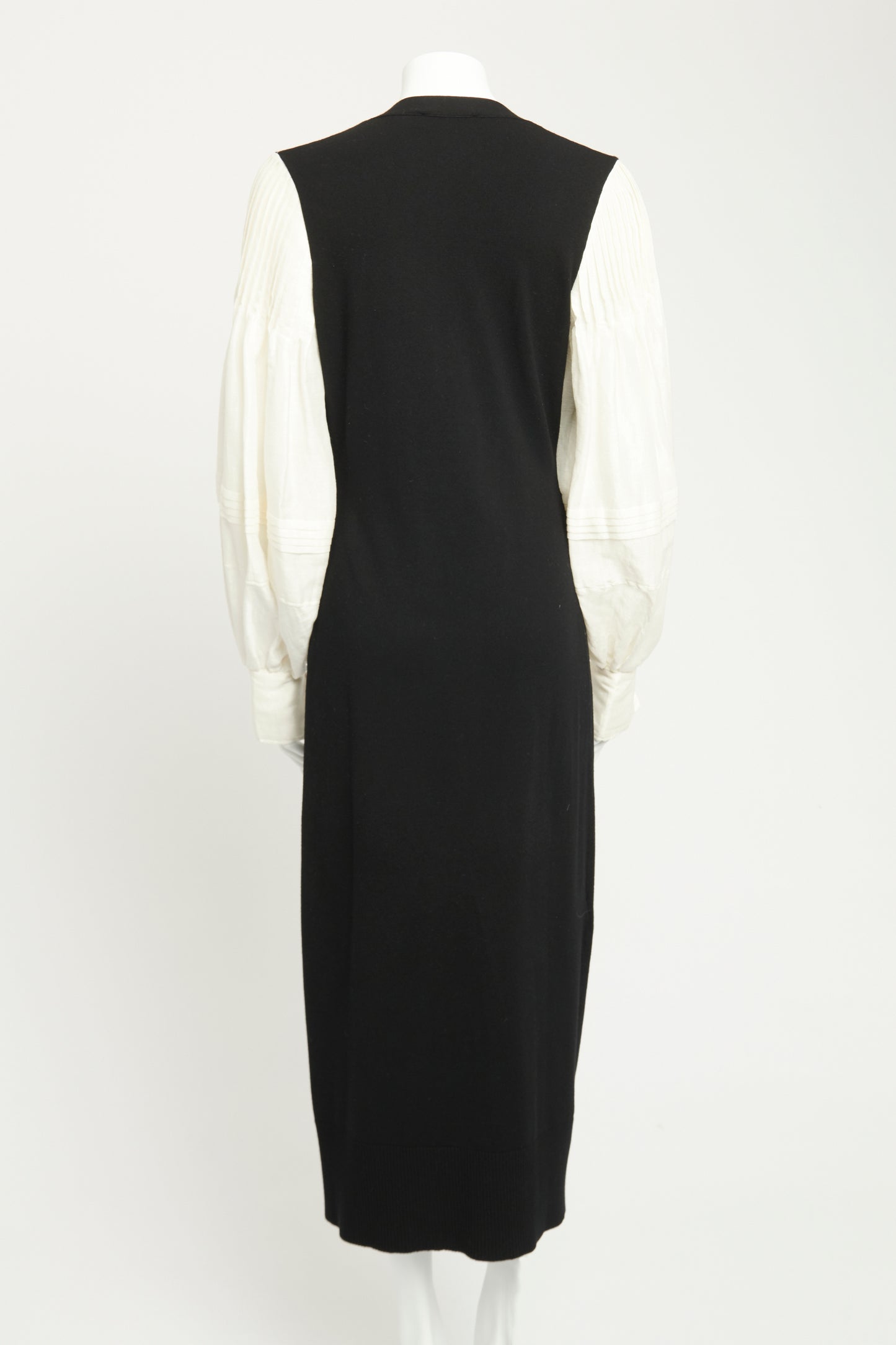 Black & White Linen Preowned Harmonia Pintucked Midi Dress