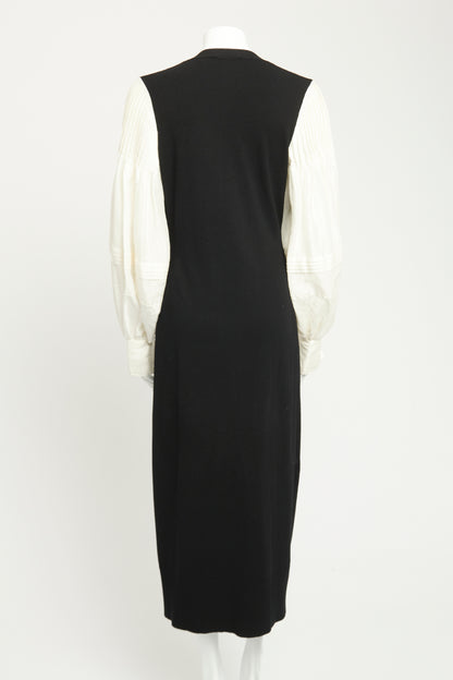 Black & White Linen Preowned Harmonia Pintucked Midi Dress