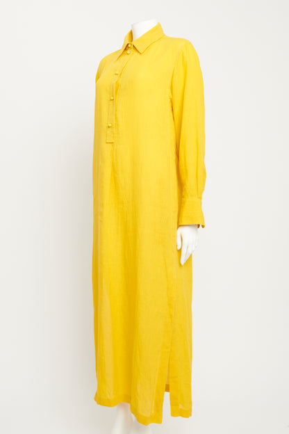 2022 Mustard Yellow Linen Preowned Button Up Shirt Dress