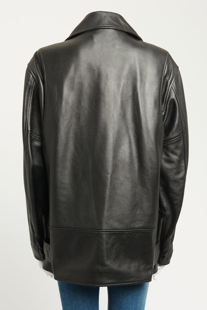 2017 Black Leather Preowned Myrtle Oversized Biker Jacket