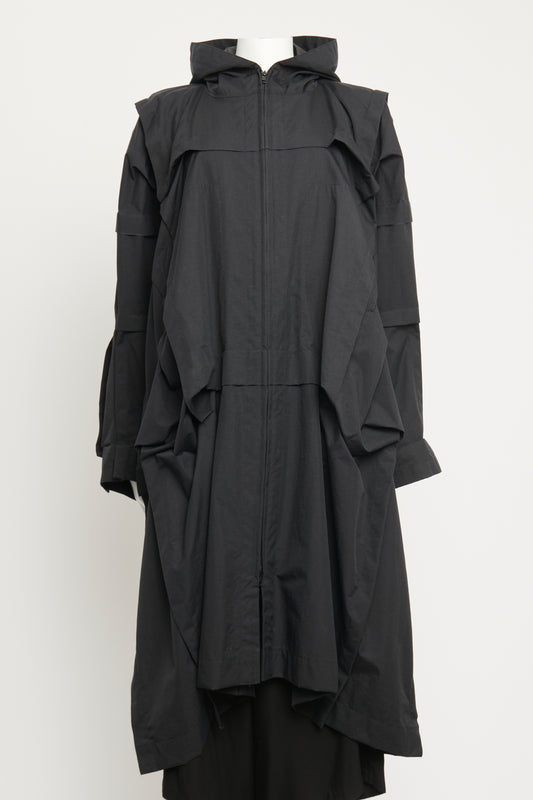 Black Nylon Hooded Preowned Raincoat