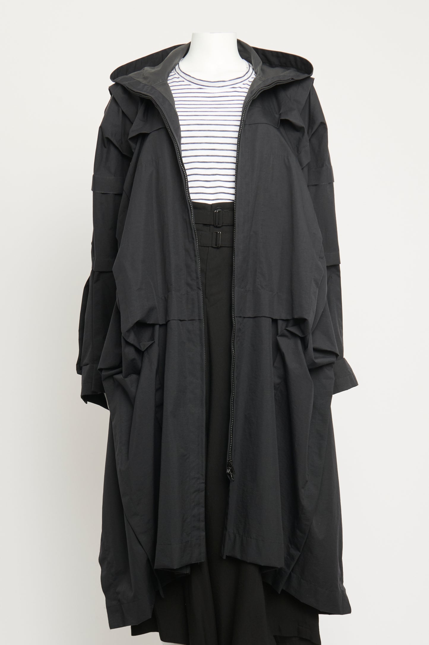 Black Nylon Hooded Preowned Raincoat