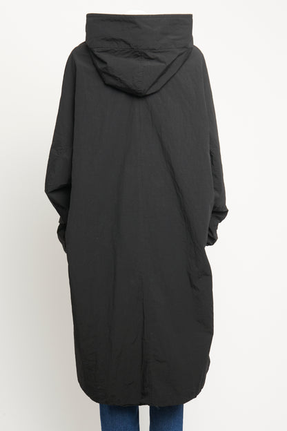 Black Nylon Padded Hooded Preowned Raincoat