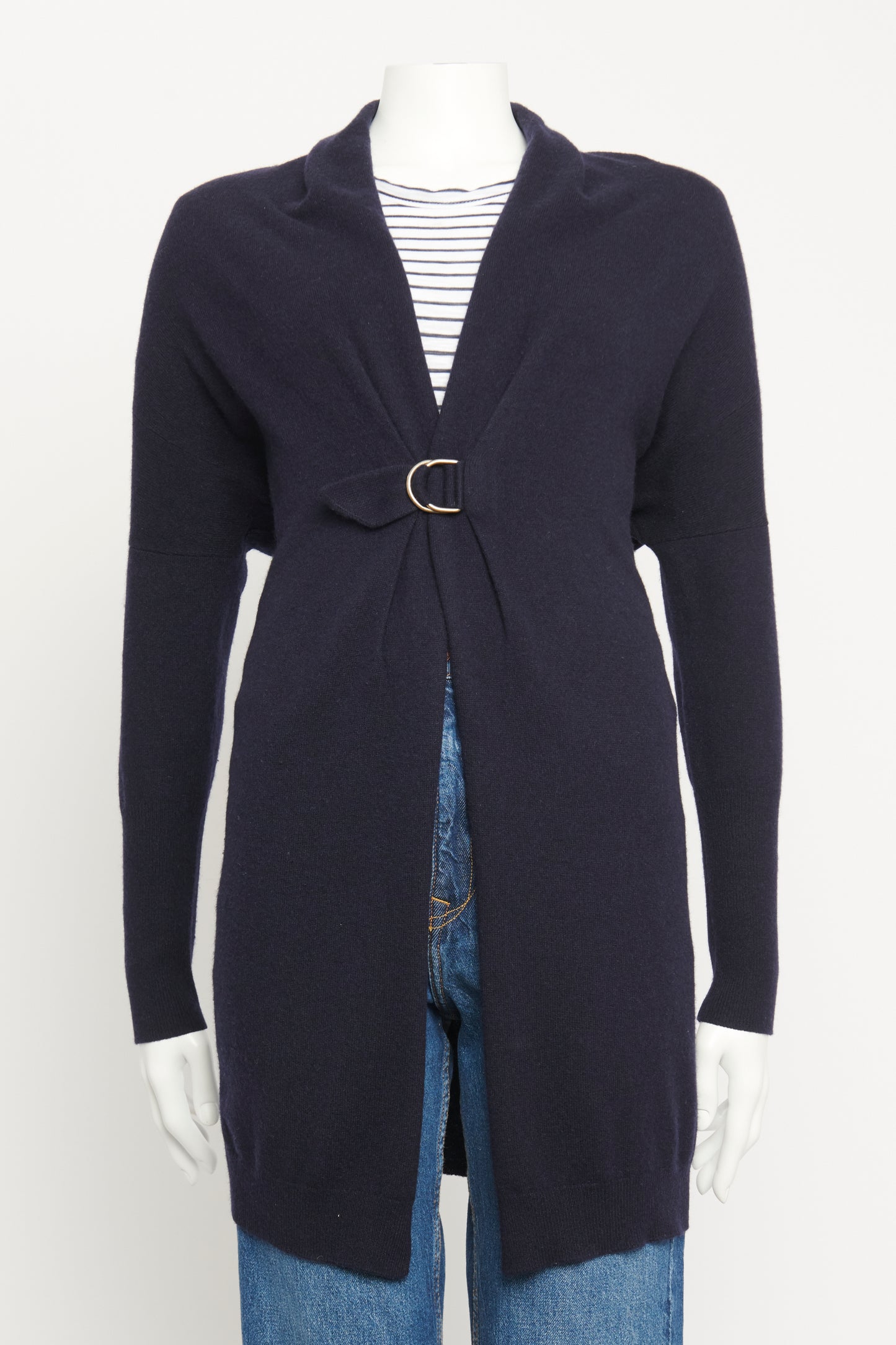 Navy Cashmere Long Preowned Cardigan