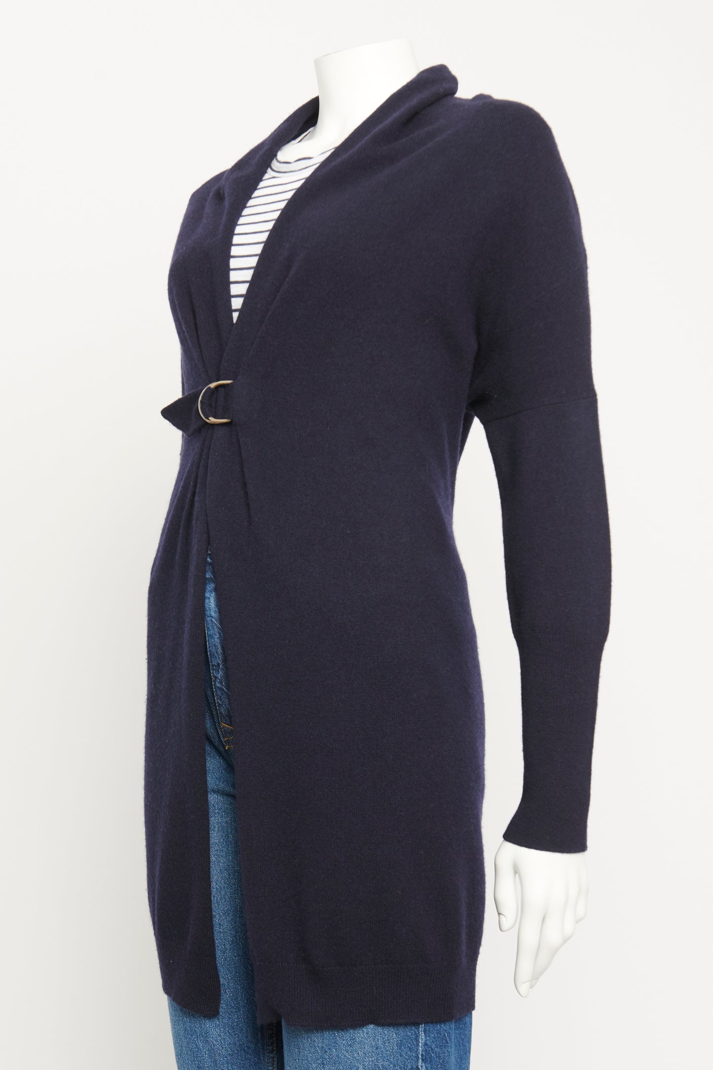 Navy Cashmere Long Preowned Cardigan