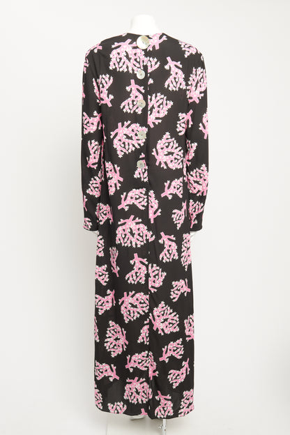 Black and Pink Coral Print Preowned Dress