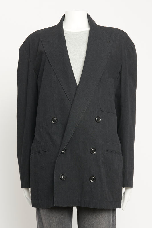 Black Cotton Double Breasted Preowned Blazer