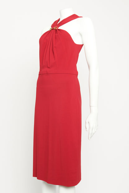 Red Viscose Horsebit Detail Preowned Dress