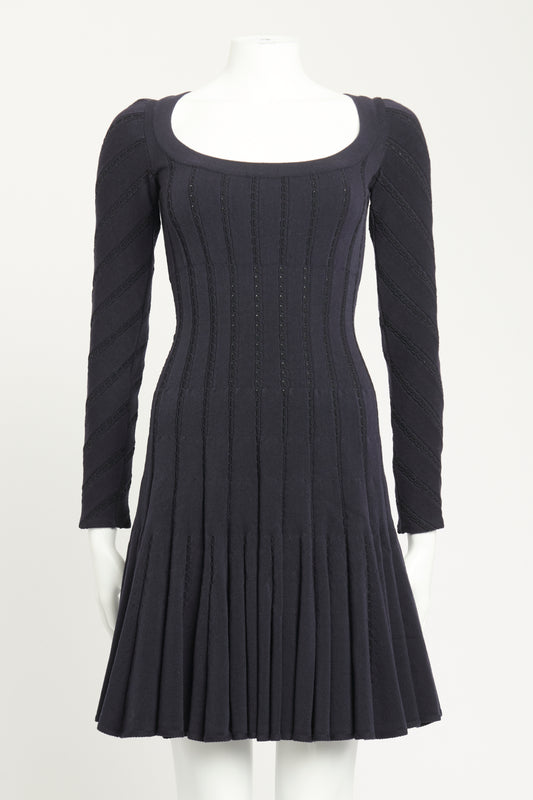 Navy Wool Stretch-Knit Blend Preowned Fit & Flare Skater Dress