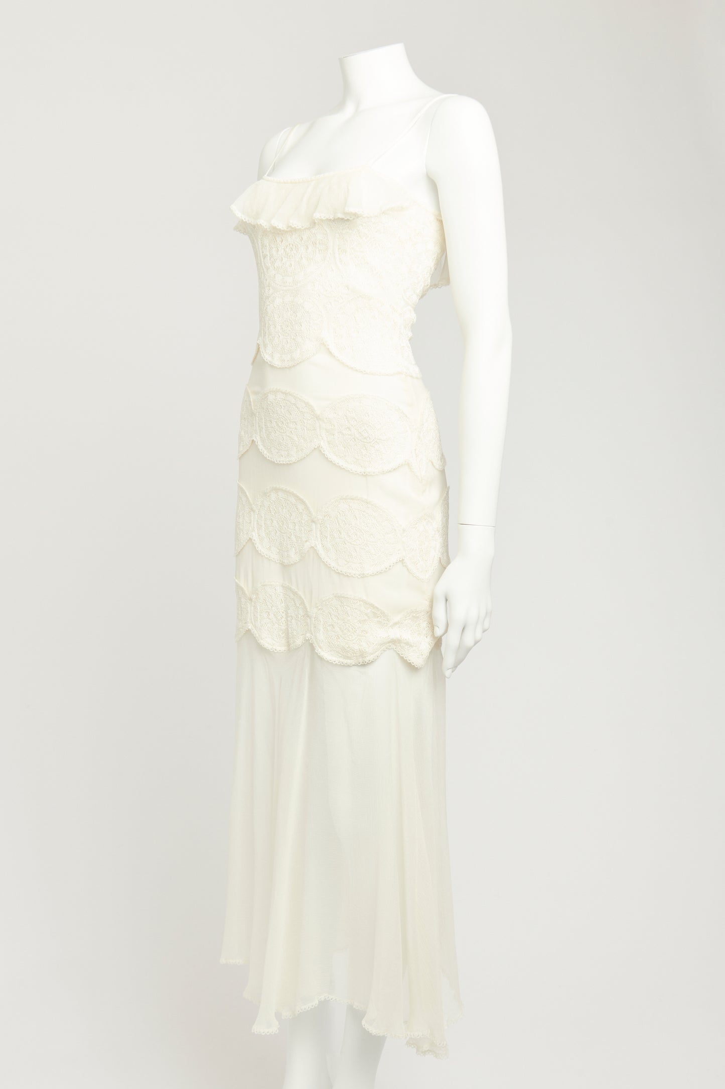 2000's White Silk Viscose Preowned Crochet Maxi Dress